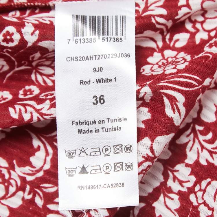 Pre Owned See by Chloe Red Floral Printed Cotton Ruffled Blouse S