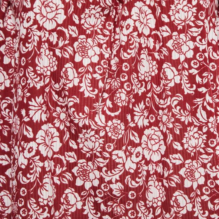 Pre Owned See by Chloe Red Floral Printed Cotton Ruffled Blouse S