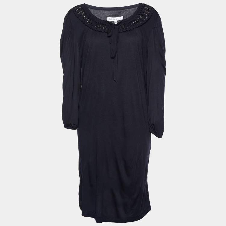 Pre Owned See by Chloe Black Modal Knit Neck Trim Tunic L