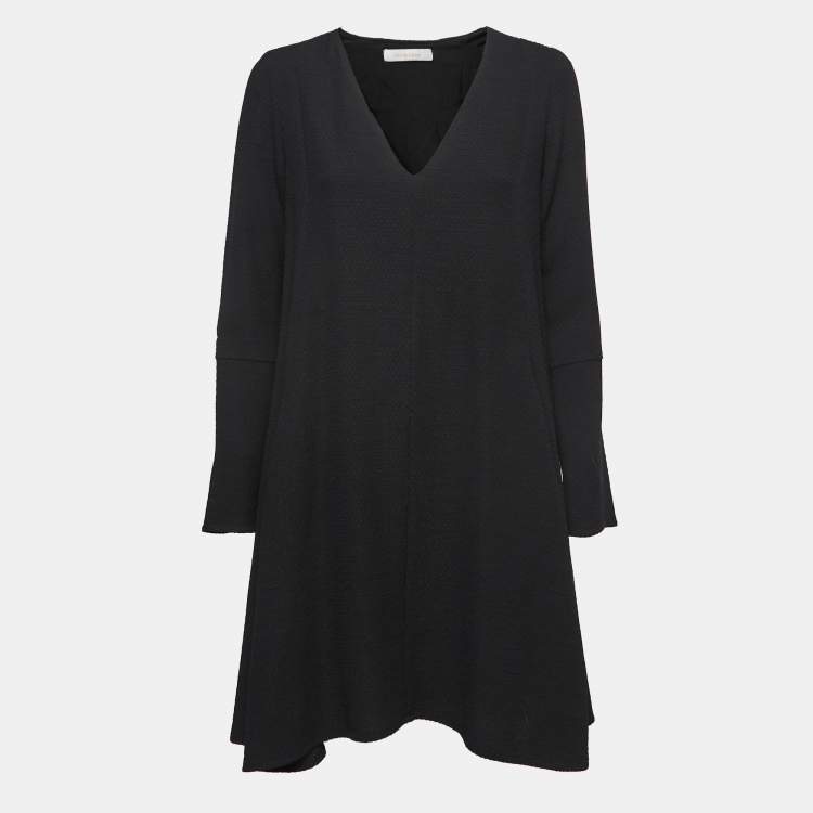 Pre Owned See by Chloe Black Textured Crepe V Neck Midi Dress S  