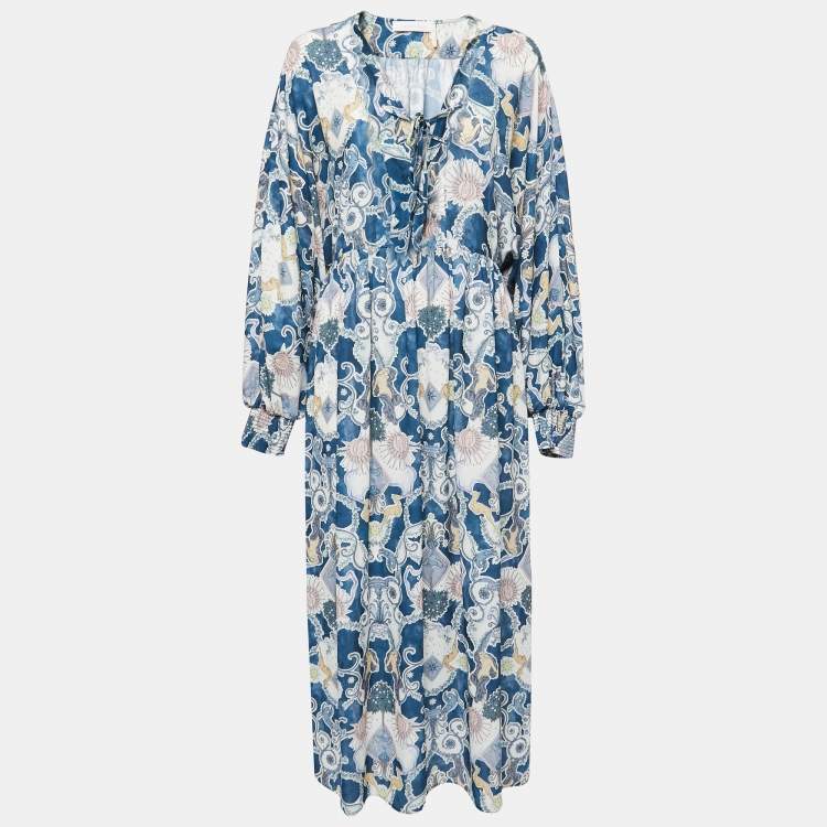 Pre Owned See by Chloe Blue Tarot Card Print Crepe Caftan Dress M