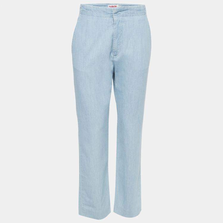 Pre Owned See by Chloe Light Blue Cotton Trousers M