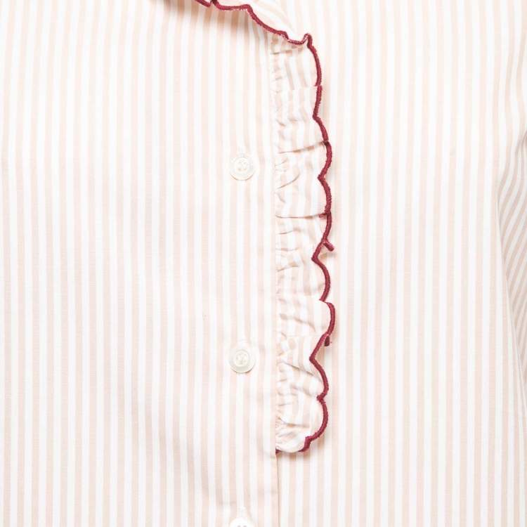 Pre Owned See by Chloe Beige Striped Cotton Ruffled Shirt S