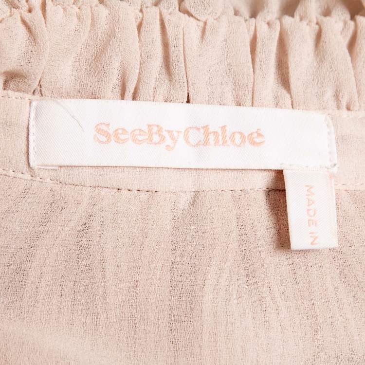 Pre Owned See by Chloe Beige Crepe de Chine Ruffled Tiered Maxi Dress M