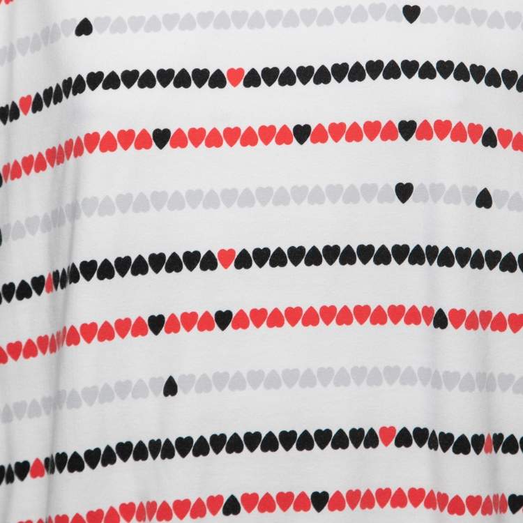 Pre Owned See by Chloe White Heart Printed Cotton Knit Long Sleeve Top L