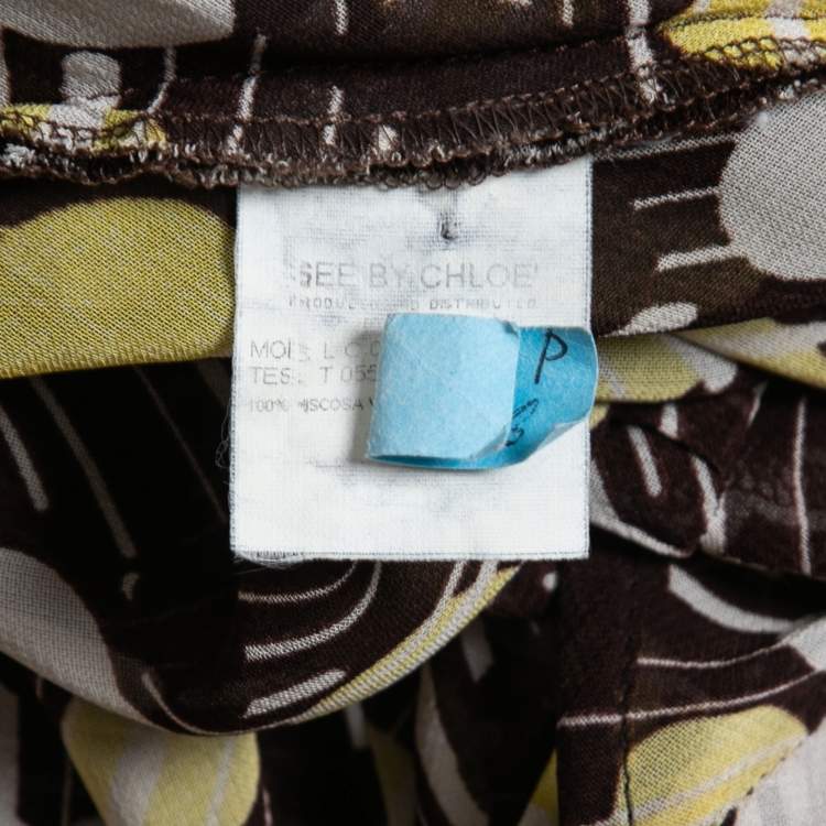 Pre Owned See by Chloe Brown Printed Georgette Tie Detail Top S