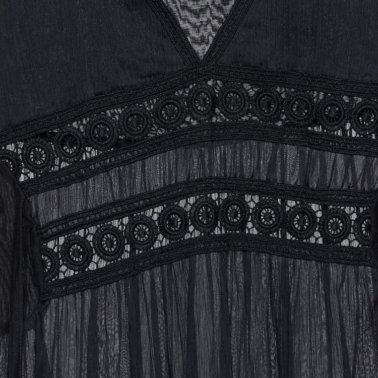 Pre Owned See by Chloe Black Cotton Lace Trim Tie Detail Mini Dress XL