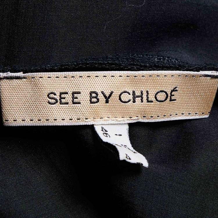Pre Owned See by Chloe Black Cotton Lace Trim Tie Detail Mini Dress XL