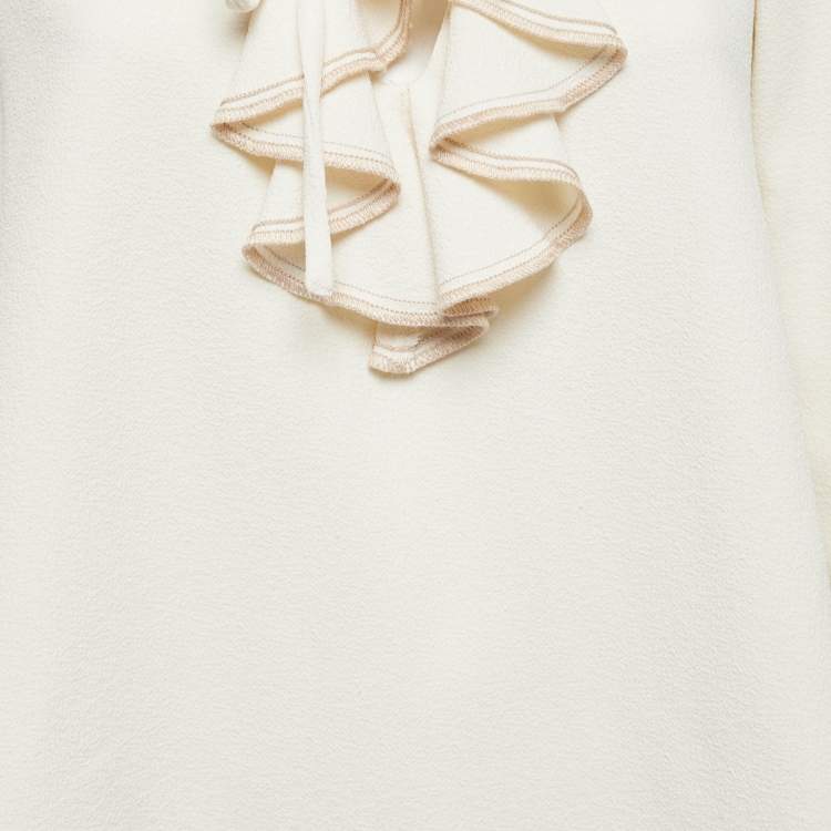 مملوكة مسبقًا See by Chloe Cream Crepe Ruffle Detail Tie Neck Detail Top S