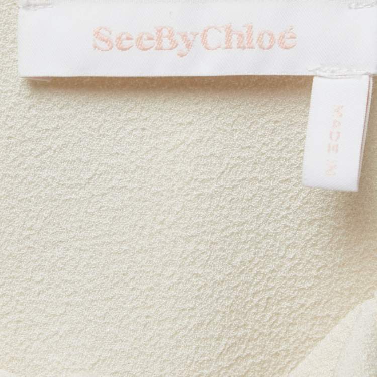 مملوكة مسبقًا See by Chloe Cream Crepe Ruffle Detail Tie Neck Detail Top S