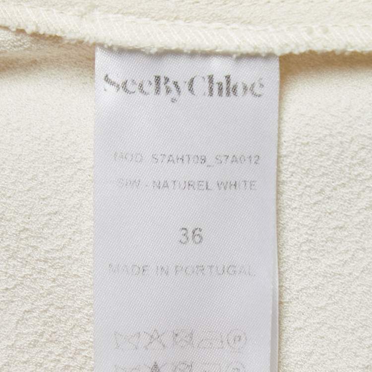 مملوكة مسبقًا See by Chloe Cream Crepe Ruffle Detail Tie Neck Detail Top S