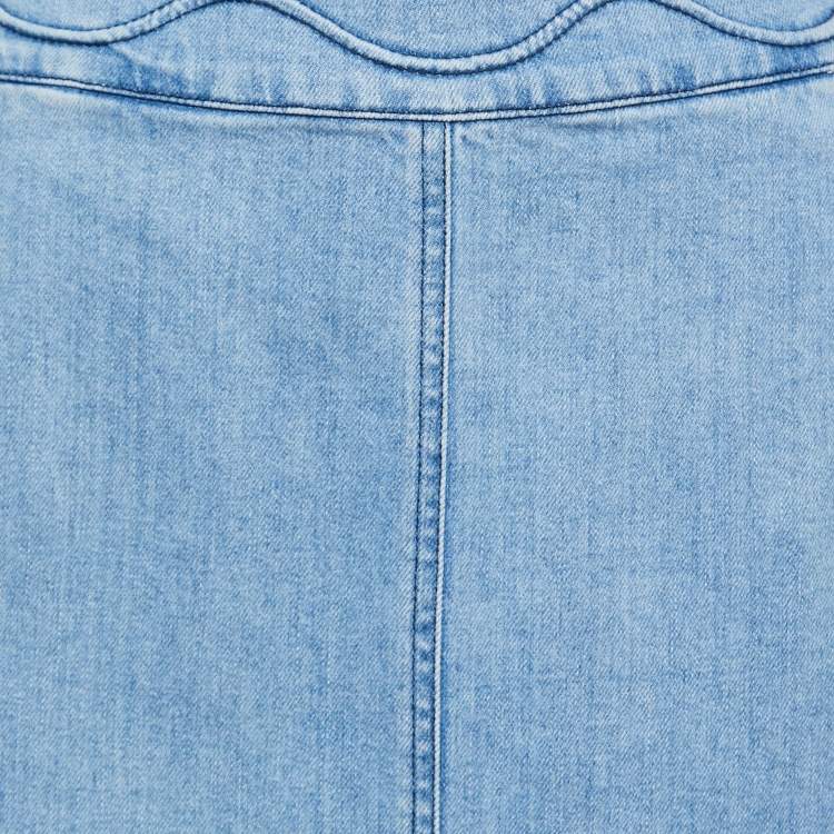 Pre Owned See by Chloe Blue Washed Denim Raw-Trimmed Midi Skirt L