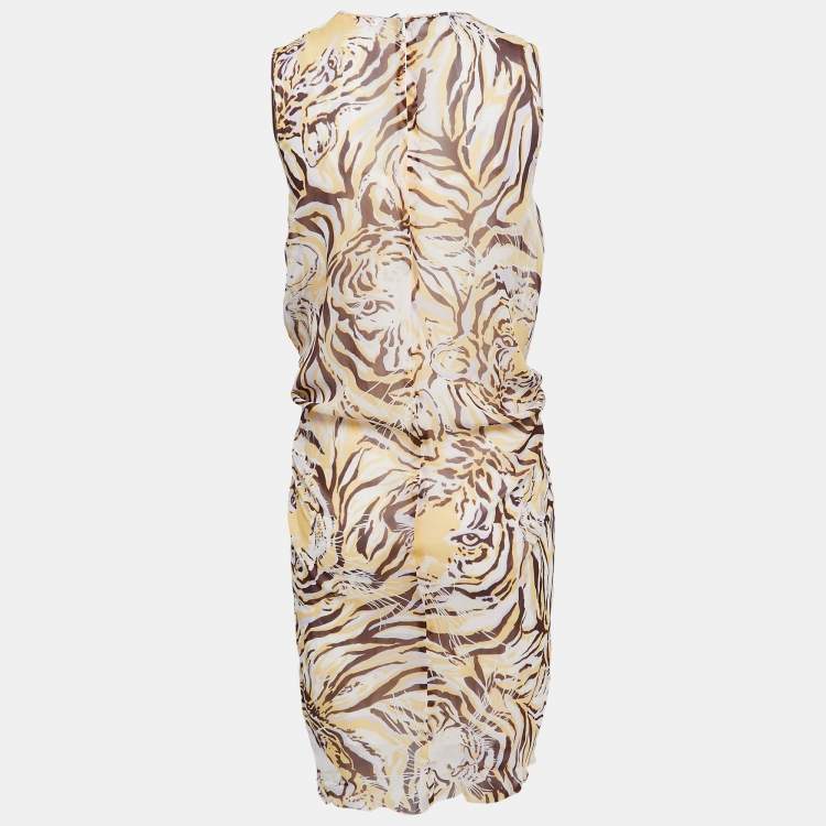 Pre Owned See by Chloe Brown/Yellow Tiger Print Silk Tie Waist Sleeveless Short Dress S