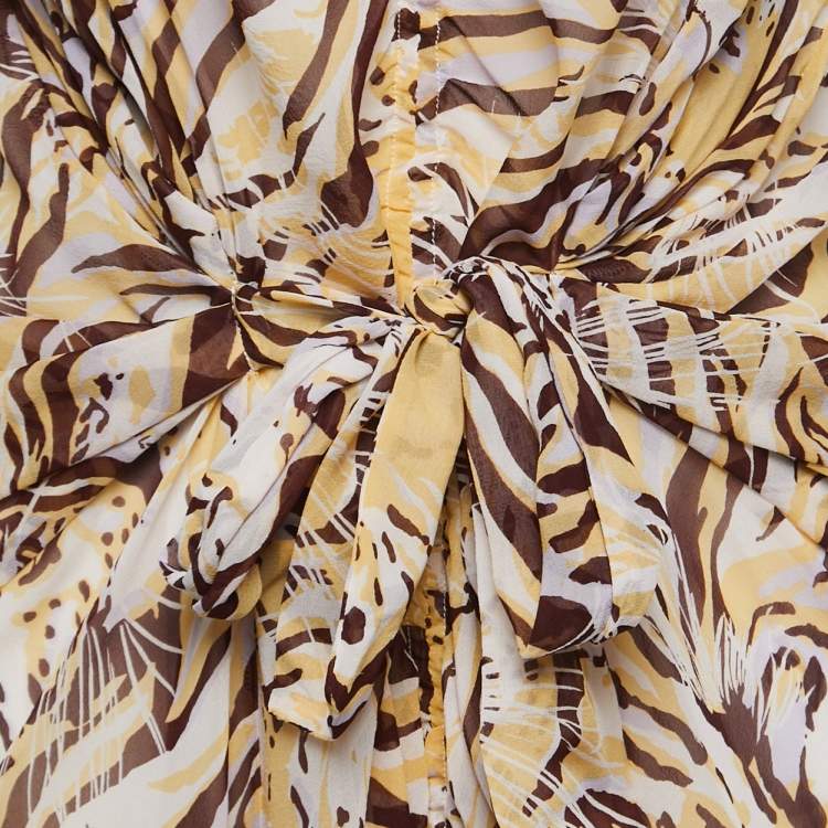Pre Owned See by Chloe Brown/Yellow Tiger Print Silk Tie Waist Sleeveless Short Dress S