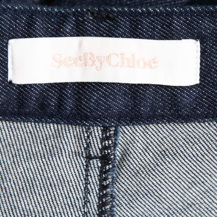 Pre Owned See by Chloe Indigo Blue Denim Lace Trimmed Jeans S Waist 27"