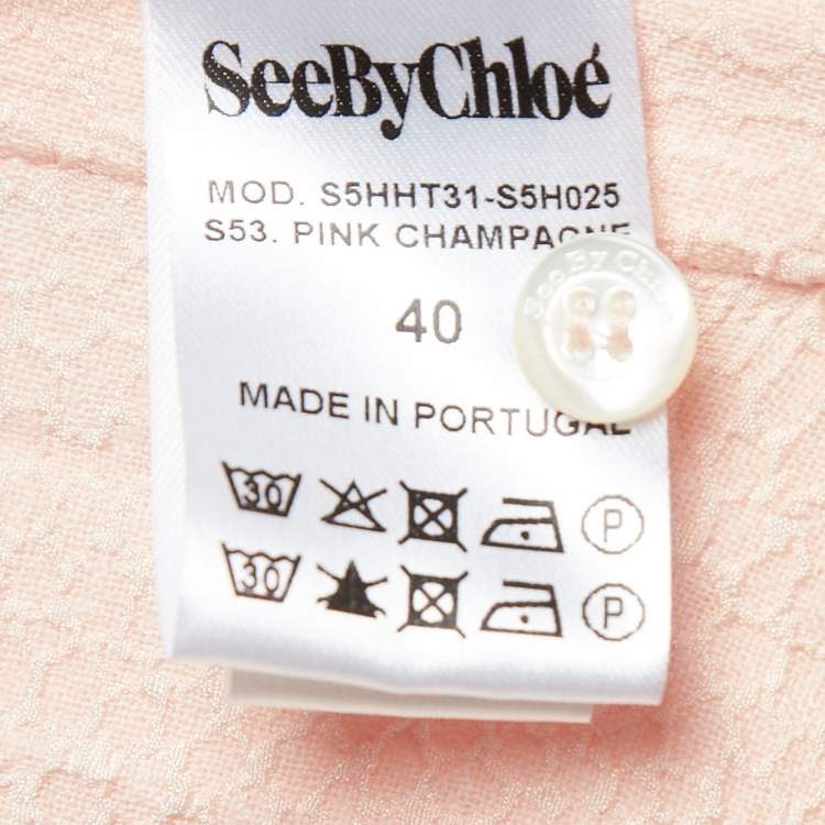 Pre Owned See by Chloe Salmon Pink Textured Crepe Button Front Shirt M