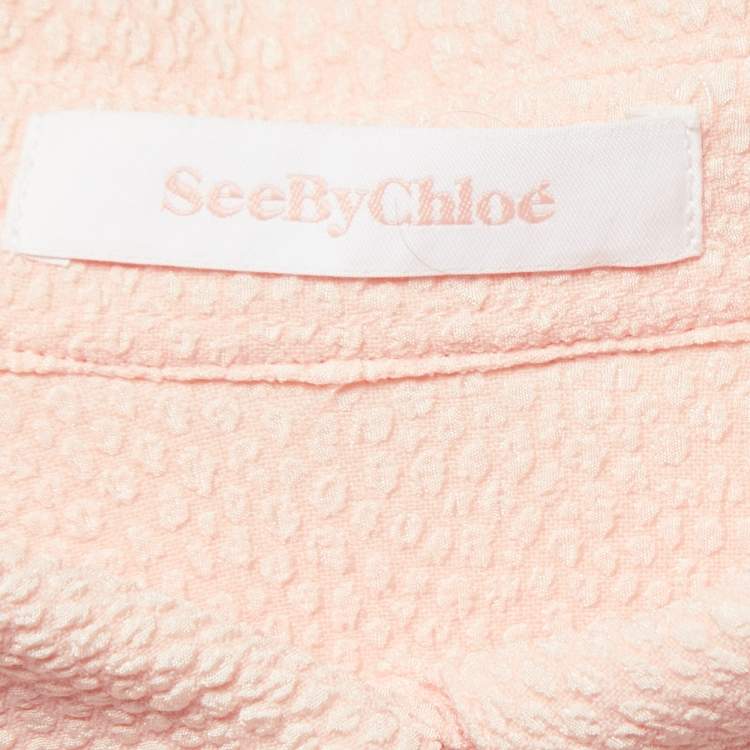 Pre Owned See by Chloe Salmon Pink Textured Crepe Button Front Shirt M