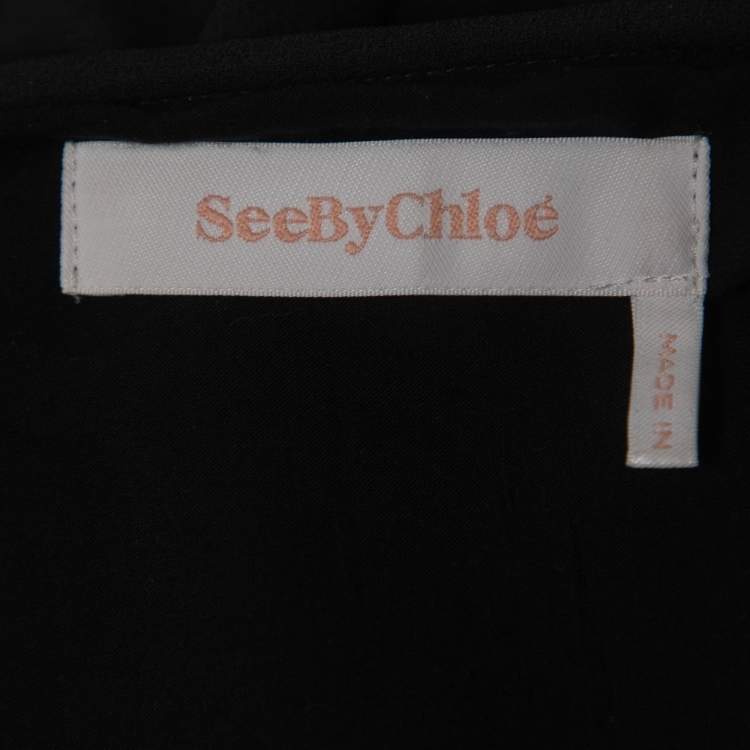 Pre Owned See by Chloe Black Chiffon Scalloped Detail Midi Dress L
