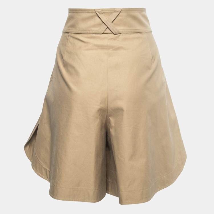 Pre Owned See by Chloe Khakhi Cotton Side Button Detail Pleated Shorts L