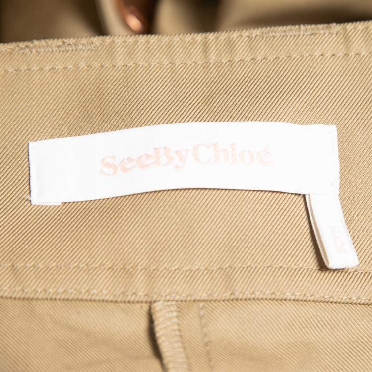 Pre Owned See by Chloe Khakhi Cotton Side Button Detail Pleated Shorts L