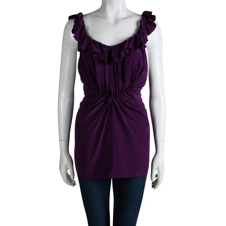 Pre Owned See By Chloe Purple Silk Ruffled Sleeveless Top M