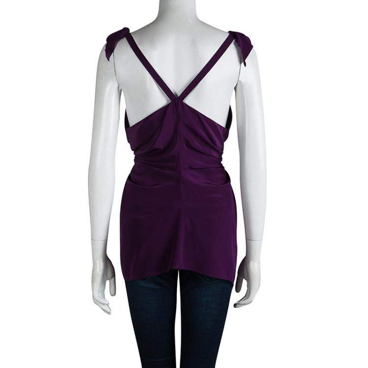 Pre Owned See By Chloe Purple Silk Ruffled Sleeveless Top M