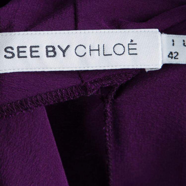 Pre Owned See By Chloe Purple Silk Ruffled Sleeveless Top M