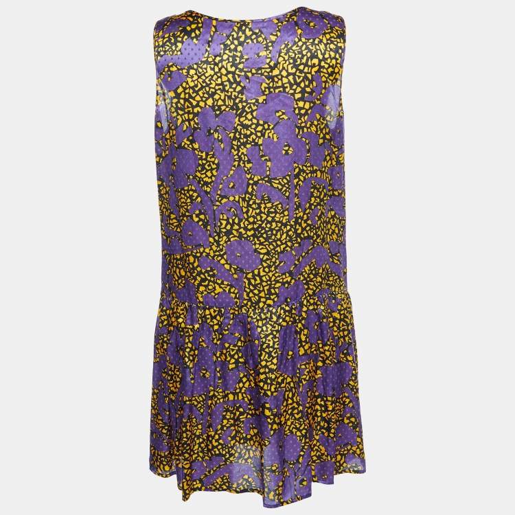 Pre Owned See by Chloe Purple Printed Cotton & Silk Bow Detail Mini Dress M