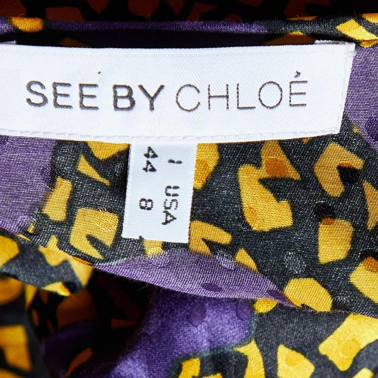 Pre Owned See by Chloe Purple Printed Cotton & Silk Bow Detail Mini Dress M