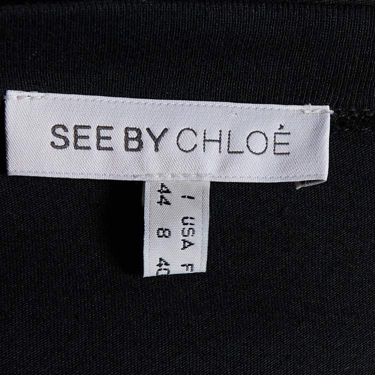 Pre Owned See by Chloe Black Cotton Knit & Silk Shift Dress L
