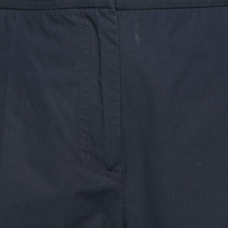 Pre Owned See by Chloe Navy Blue Cotton Pleated Wide Leg Trousers M