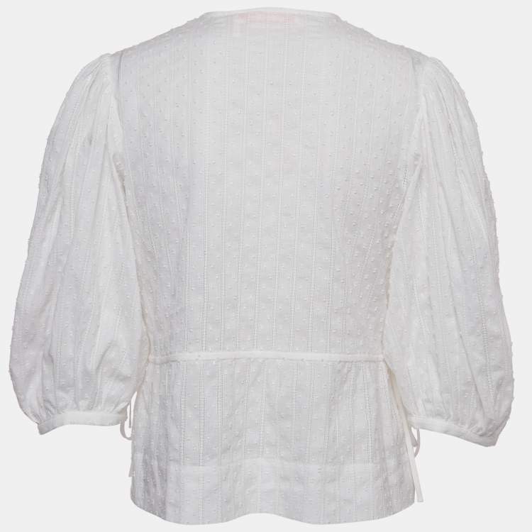 Pre Owned See by Chloé White Embroidered Cotton Drawstring Blouse M