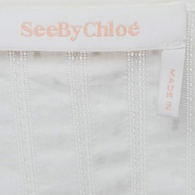Pre Owned See by Chloé White Embroidered Cotton Drawstring Blouse M