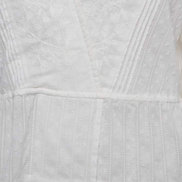 Pre Owned See by Chloé White Embroidered Cotton Drawstring Blouse M