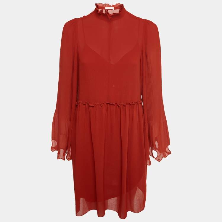 Pre Owned See by Chloé Earthy Red Georgette Bell Sleeve Mini Dress S