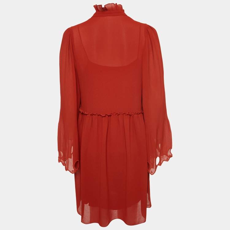Pre Owned See by Chloé Earthy Red Georgette Bell Sleeve Mini Dress S