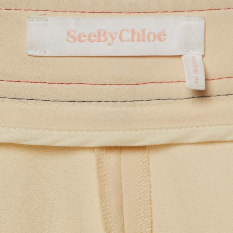 Pre Owned See by Chloe Beige Crepe Stitch Detail Tapered Trousers M