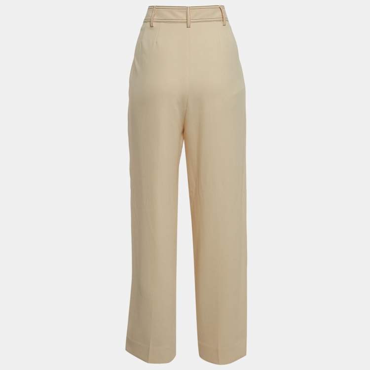 Pre Owned See by Chloe Cream Crepe Contrast Stitch Detail Trousers L
