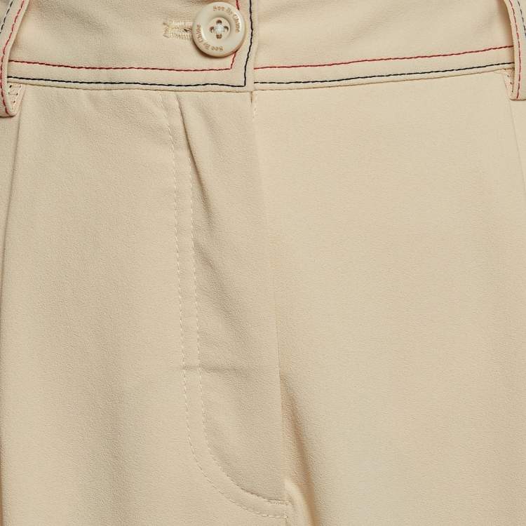 Pre Owned See by Chloe Cream Crepe Contrast Stitch Detail Trousers L