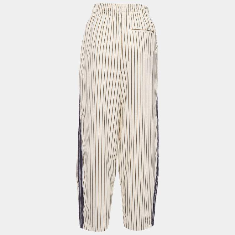 Pre Owned See by Chloé Cream Pinstripe Crepe Wide- Leg Trousers S