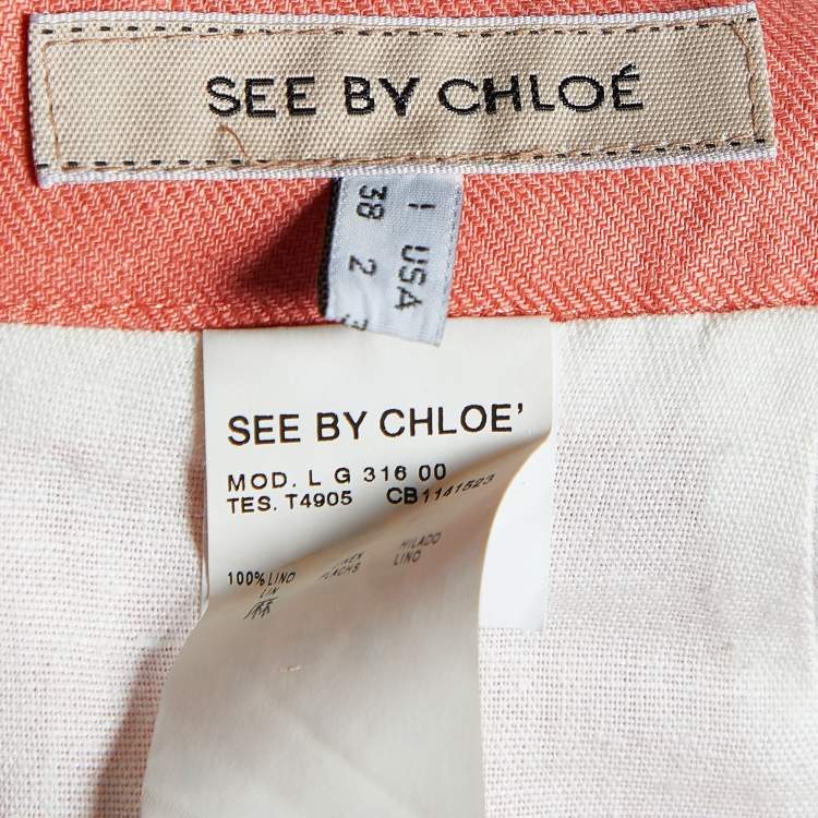 Pre Owned See by Chloé Coral Pink Linen Mini Skirt S
