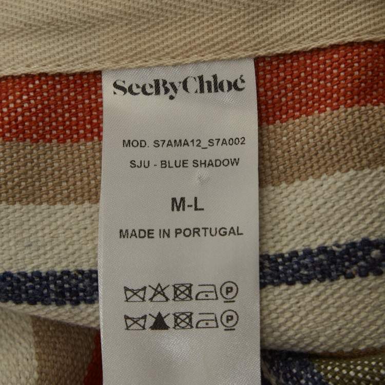 Pre Owned See by Chloe Multicolor Striped Canvas Fringe Detail Poncho M/L