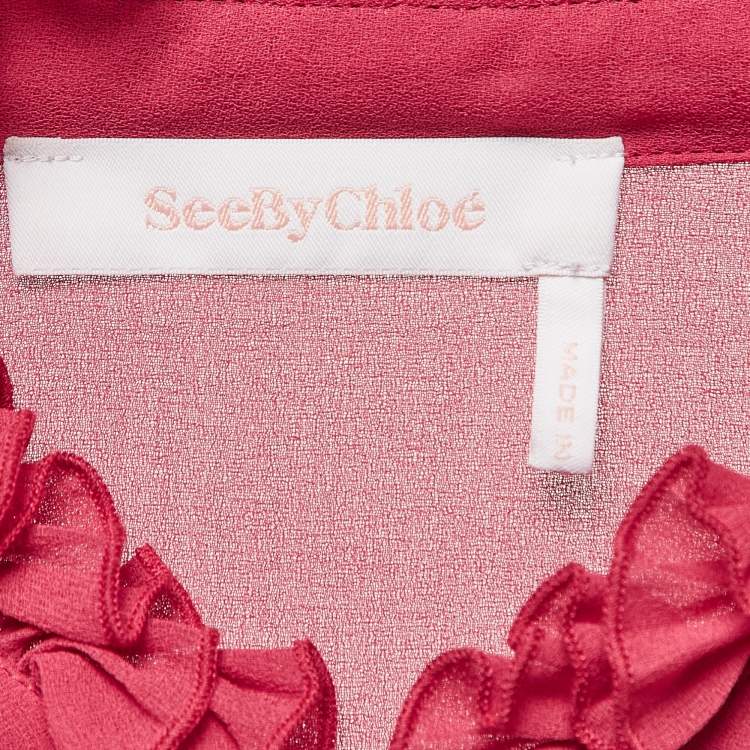 Pre Owned See by Chloe Raspberry Pink Crepe Ruffled Blouse M