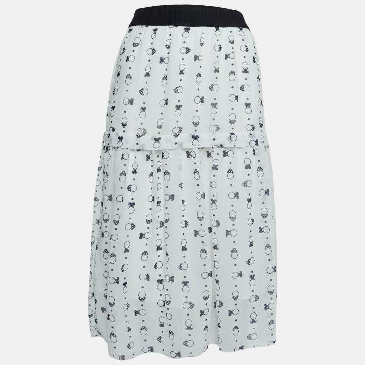 Pre Owned See by Chloe White Printed Chiffon Tiered Midi Skirt M