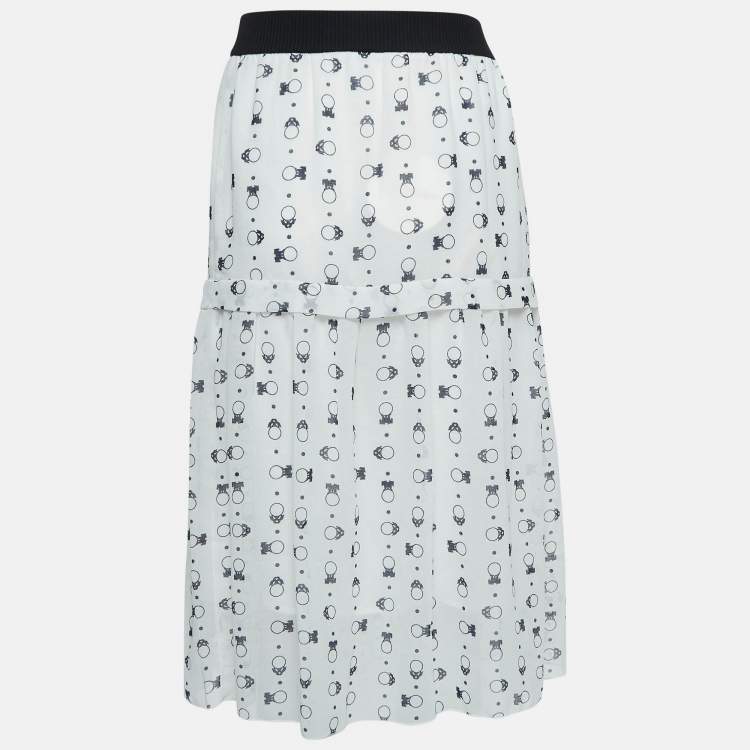 Pre Owned See by Chloe White Printed Chiffon Tiered Midi Skirt M
