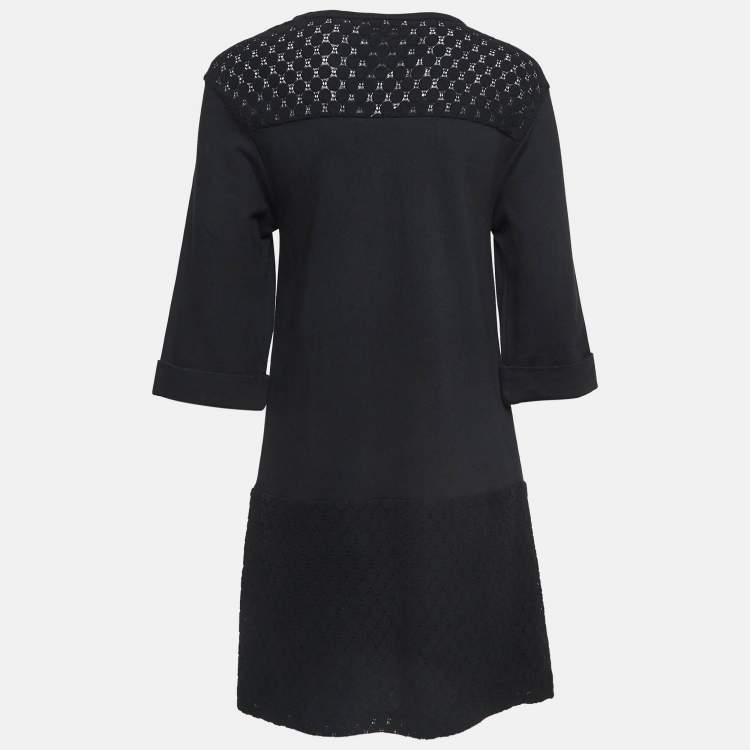 Pre Owned See by Chloe Black Lace and Cotton Long Sleeve Short Dress S