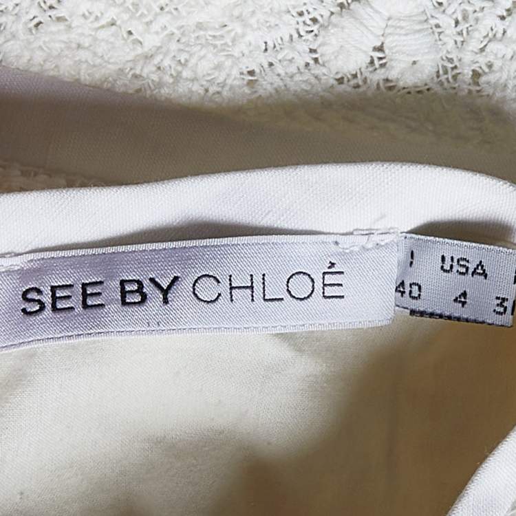 Pre Owned See by Chloe White Crochet Lace Fit & Flare Dress S