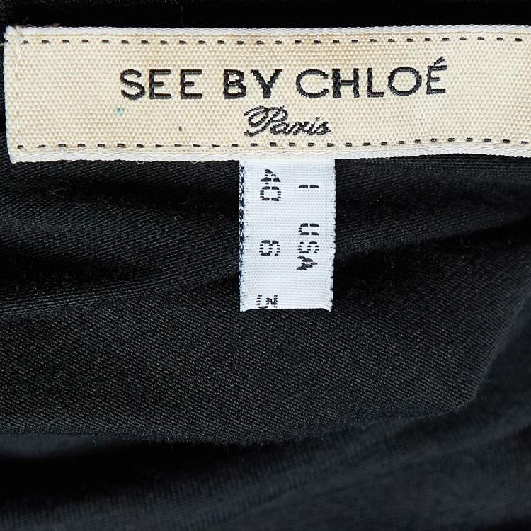 Pre Owned See by Chloe Black Beaded Tassels Sleeve Cotton Top 