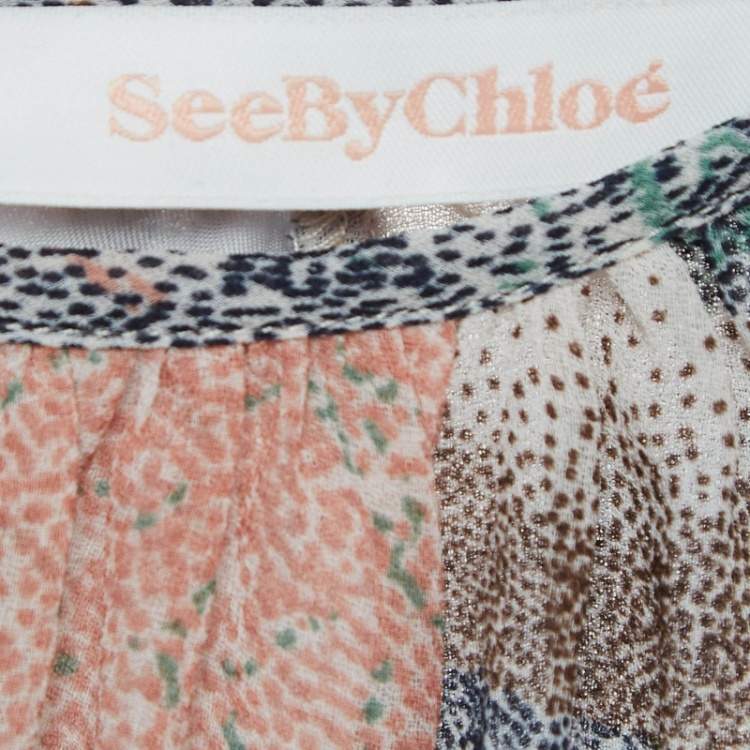 Pre Owned See by Chloe Multicolor Printed Crepe Raglan Sleeve Mini Dress S