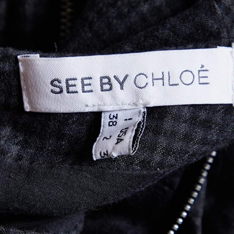 Pre Owned See by Chloe Grey Checked Wool & Cotton Shift Dress S